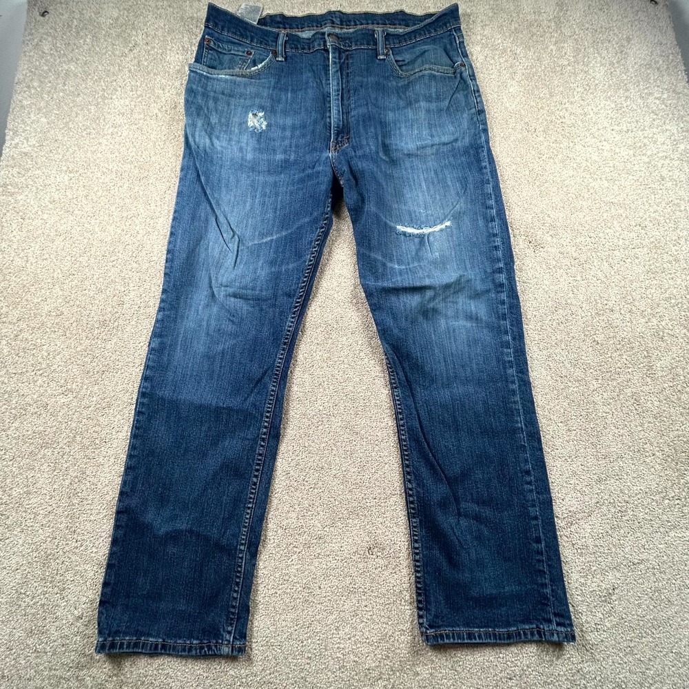 Levi's Jeans Mens 38x30 Blue Denim Medium Wash Straight Leg Travel Distressed